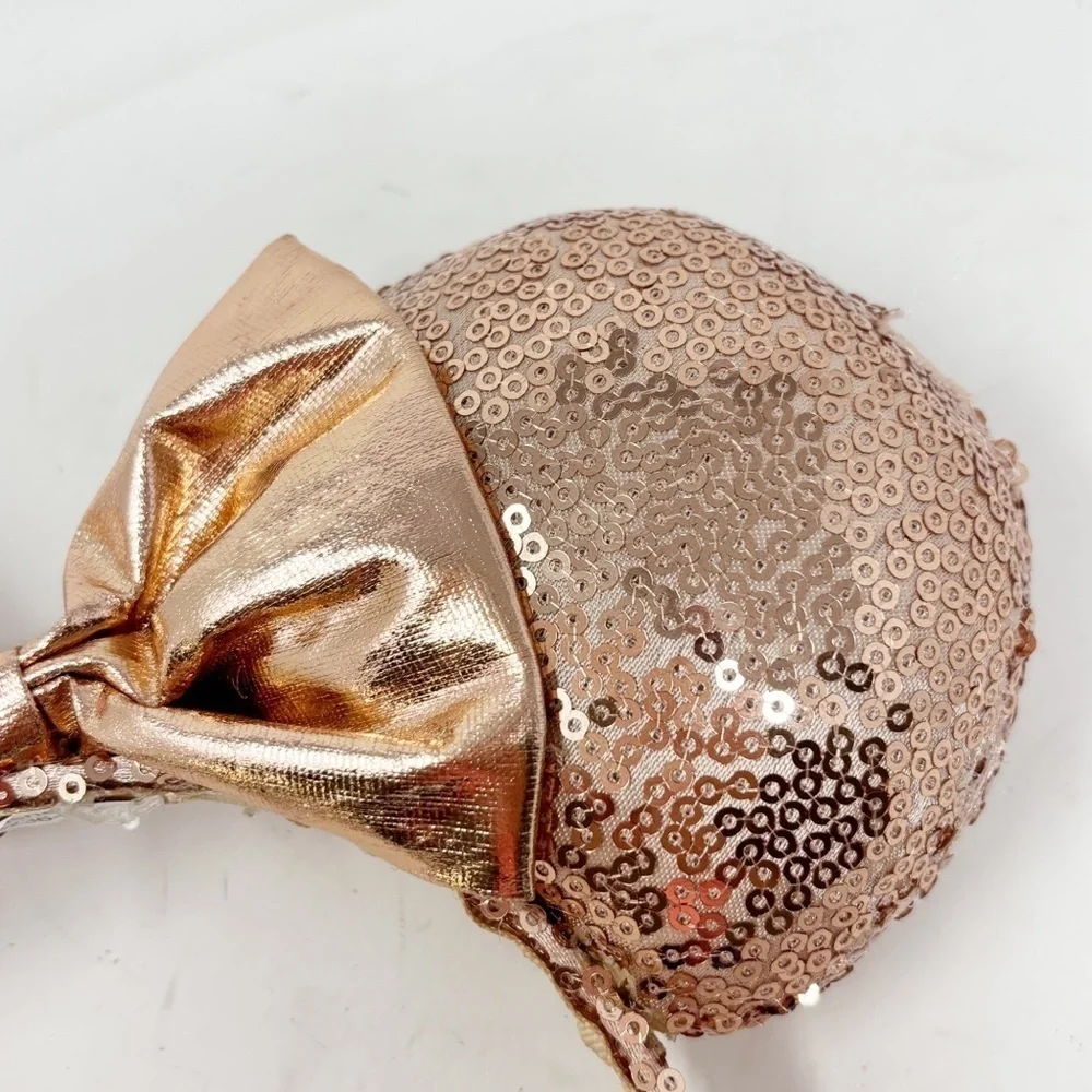 DISNEY PARKS Authentic Rose Gold Sequined Metallic Minnie Mouse Ears Headband